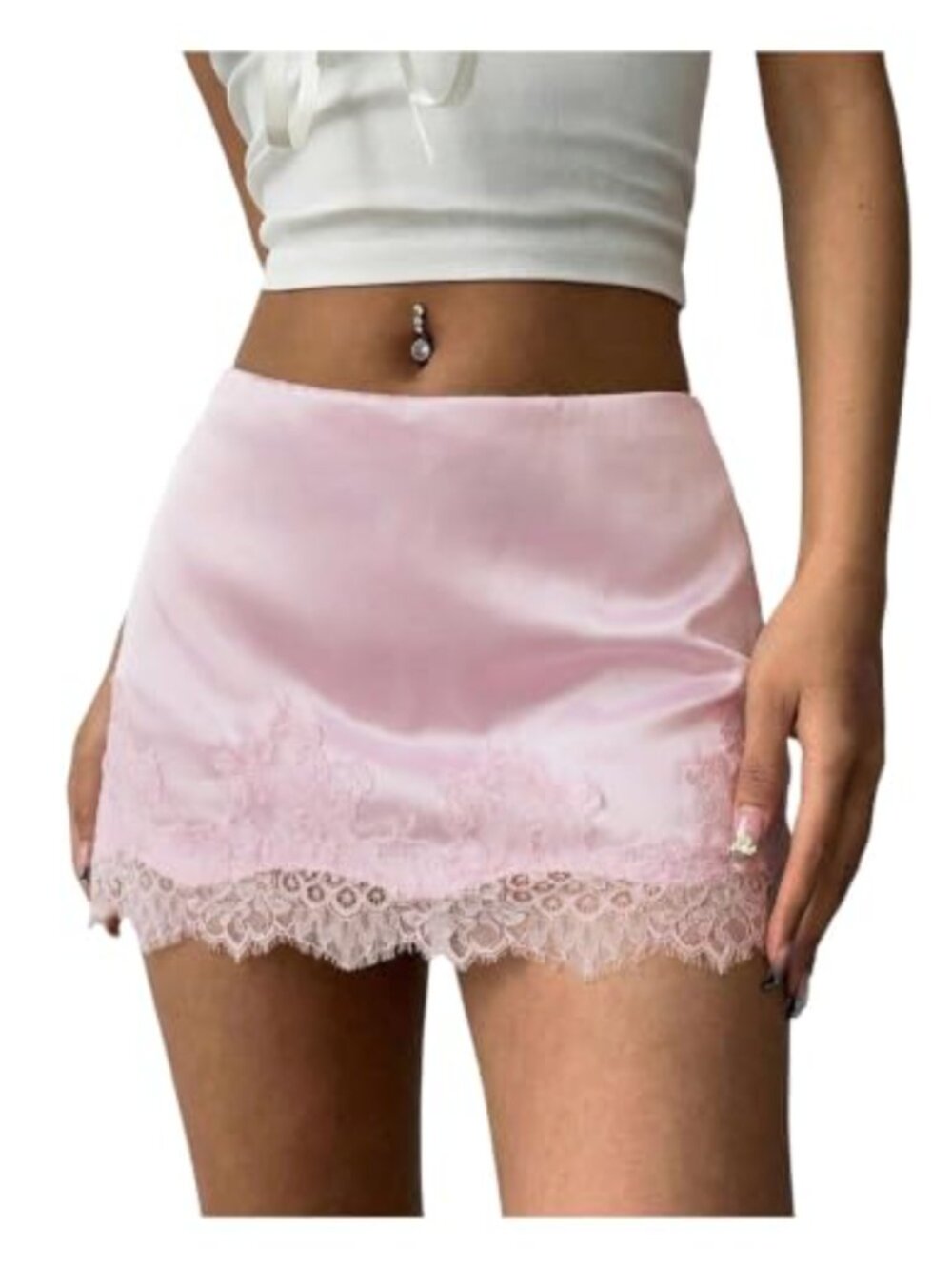 Lace Trim Satin Low Rise Mini Skirt Y2K Party